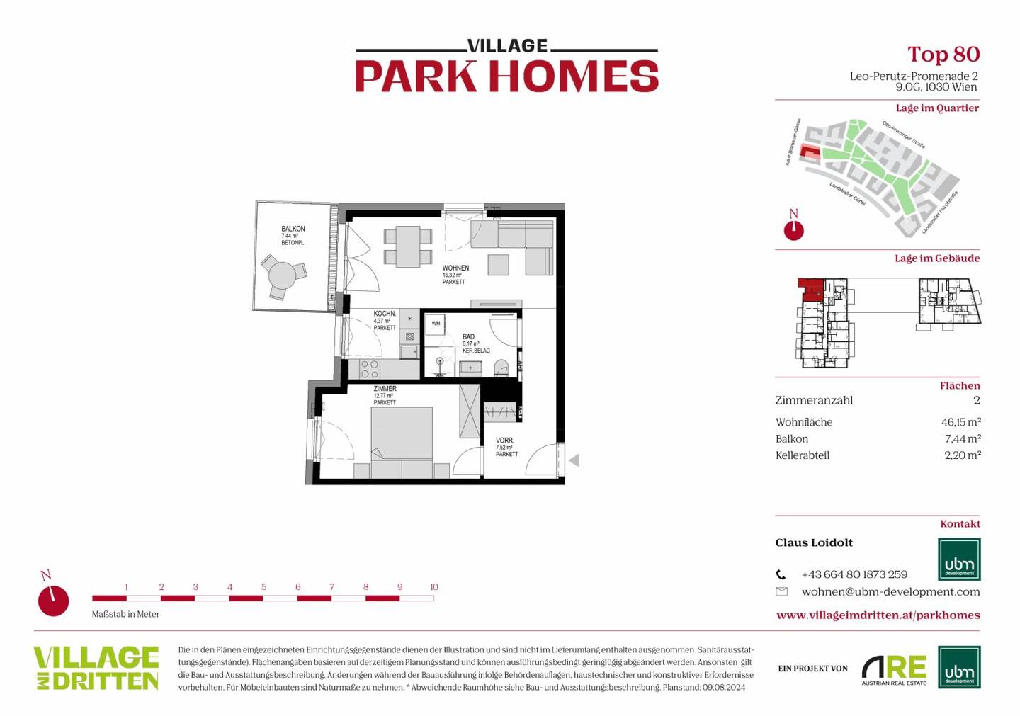 „Village im Dritten – PARK HOMES“ Provisionsfreie 2-Zimmer Eigentumswohnung (Erstbezug) Top 80