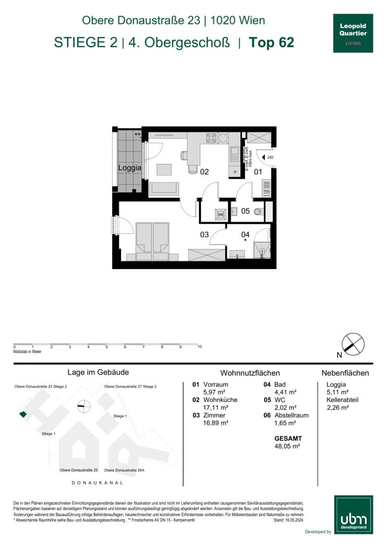 „Leopold Quartier“ Provisionsfreie 2-Zimmer Eigentumswohnung mit Loggia (Erstbezug!) Top 62