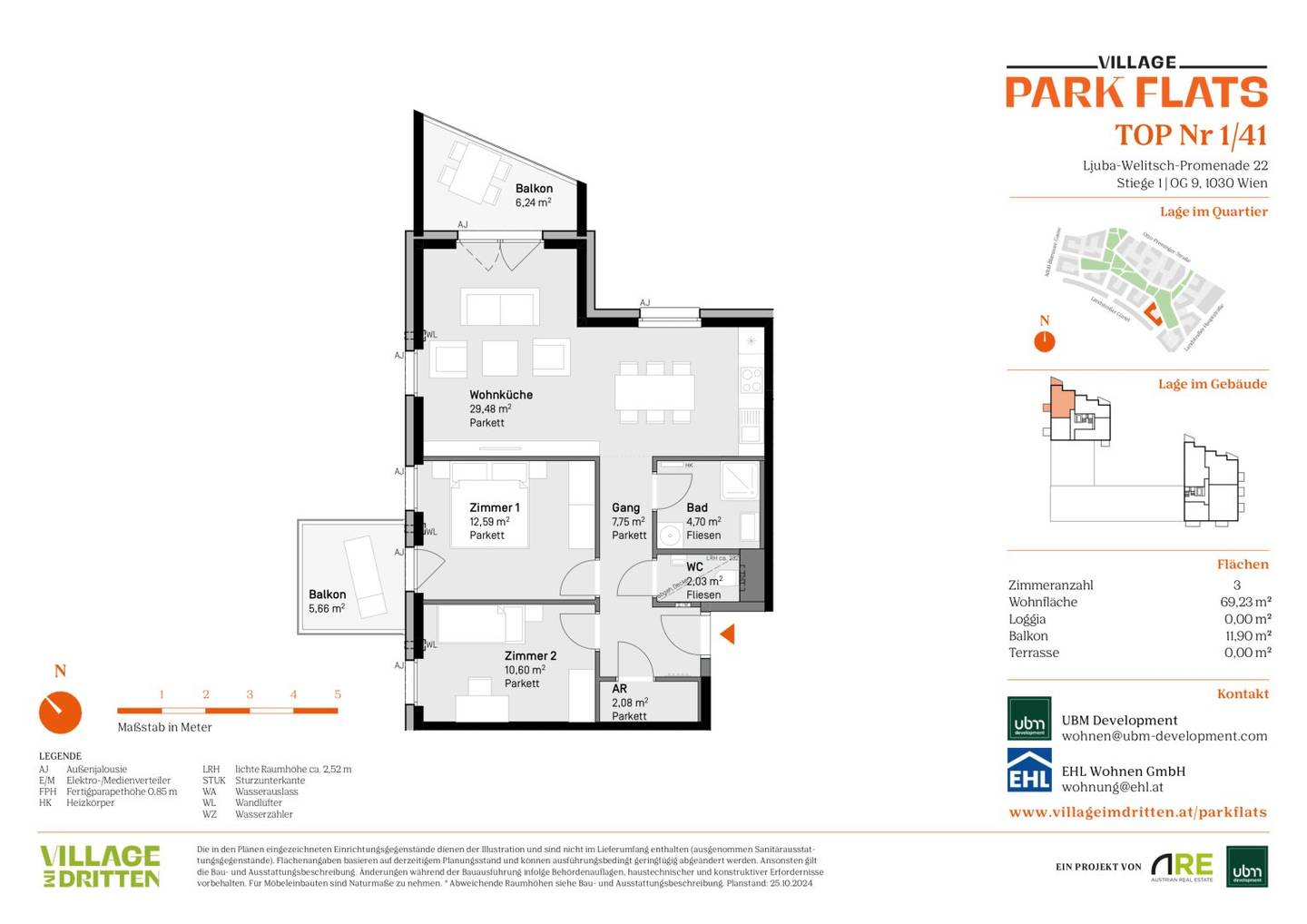 Village im Dritten – PARK FLATS Commission-free 3-room apartment with balcony (first occupancy!)