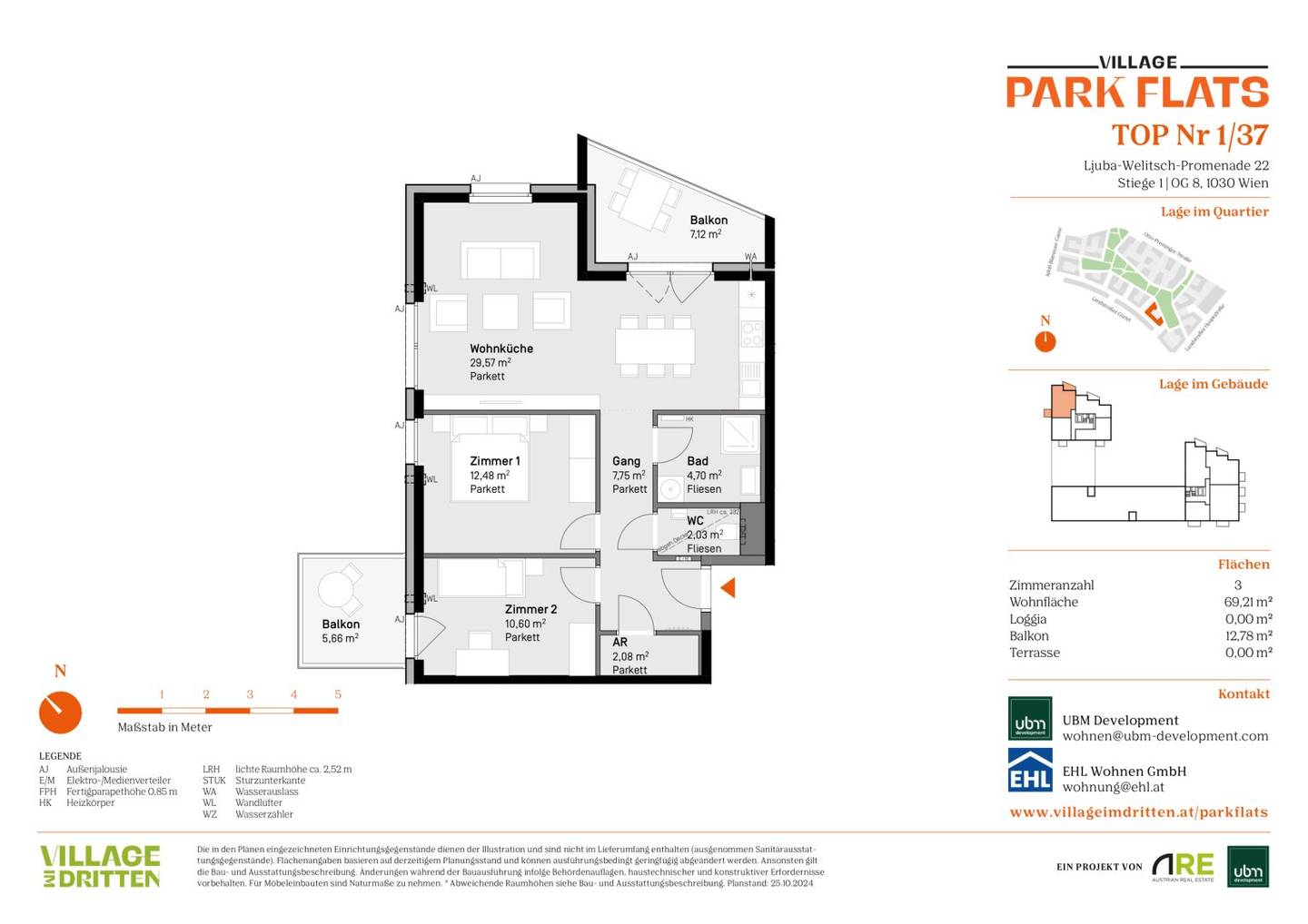 „Village im Dritten – PARK FLATS“ - Provisionsfreie 3-Zimmer Wohnung mit  Balkon (Erstbezug!)