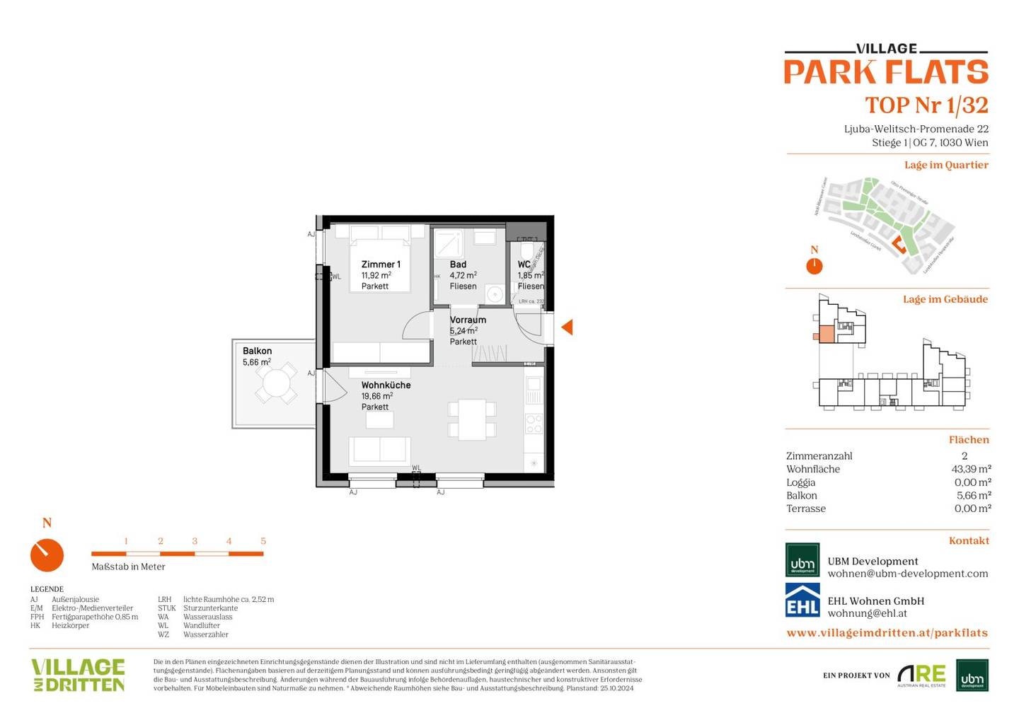Village in the Third District PARK FLATS Commission free two room condominium (first occupancy) with balcony