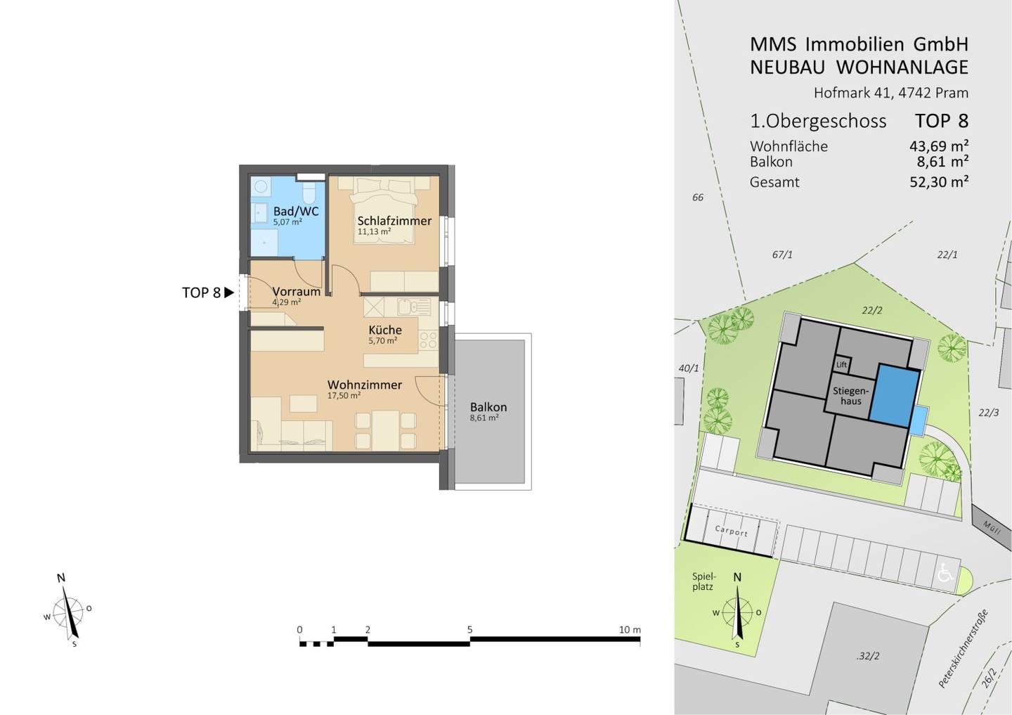 Rapid construction progress! Two room upper-floor apartment with elevator, parking space, top equipment