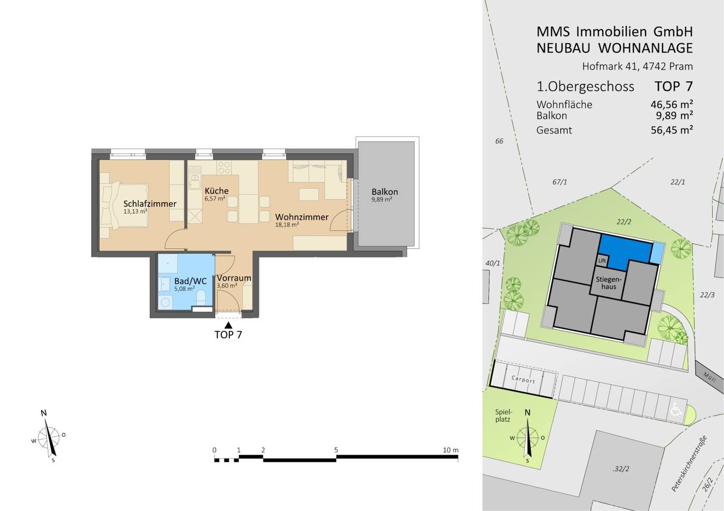 Rapid construction progress in the center of Pram! New build 2 room apartment with elevator, parking, top equipment? No, with top equipment!