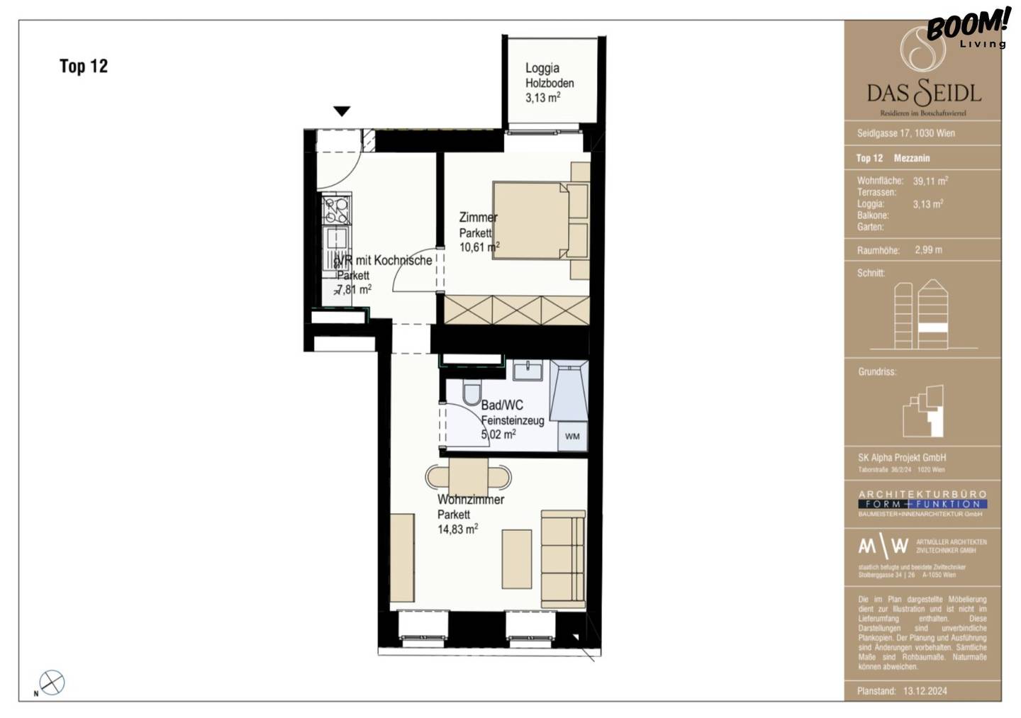 Stilvolle 2-Zimmer-Wohnung mit Loggia in absoluter Bestlage des 3. Bezirks