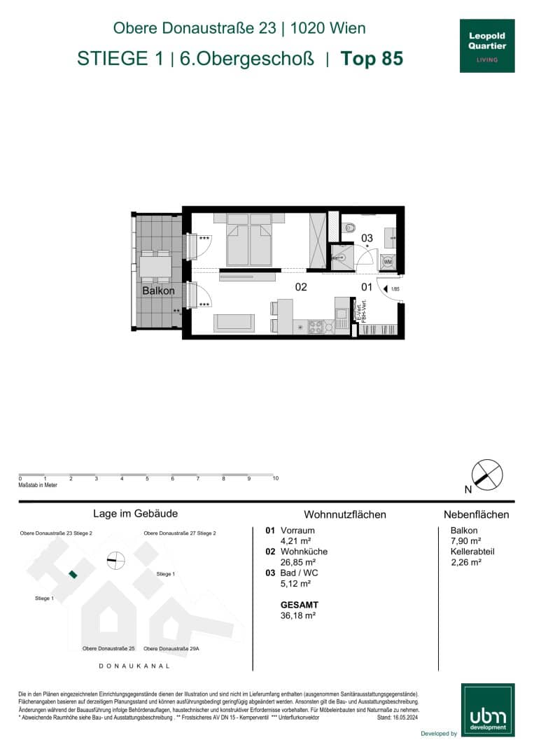„Leopold Quartier“ Optimal geschnittenes Mikroapartment mit Balkon (Erstbezug & Provisionsfrei!) Top 85