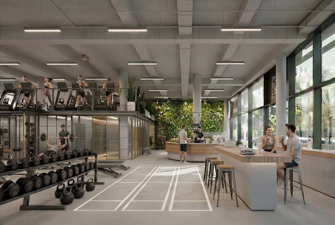 Loftartige Fitnessfläche mit Galerie im Erdgeschoss | atrium3, Fitnesscenter im Smart-Building in Landeck-Bruggen
