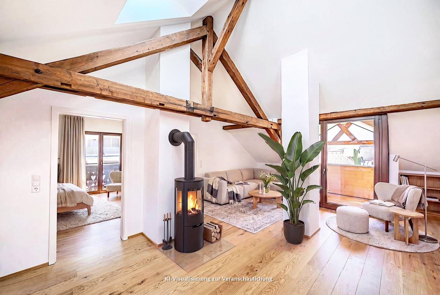 Loftatelier mit West Loggia und historischem Dachstuhl | TOP 04, 3-Zimmer-Atelier im Dachgeschoss der Villa Haueis im Zentrum von Zams Tirol