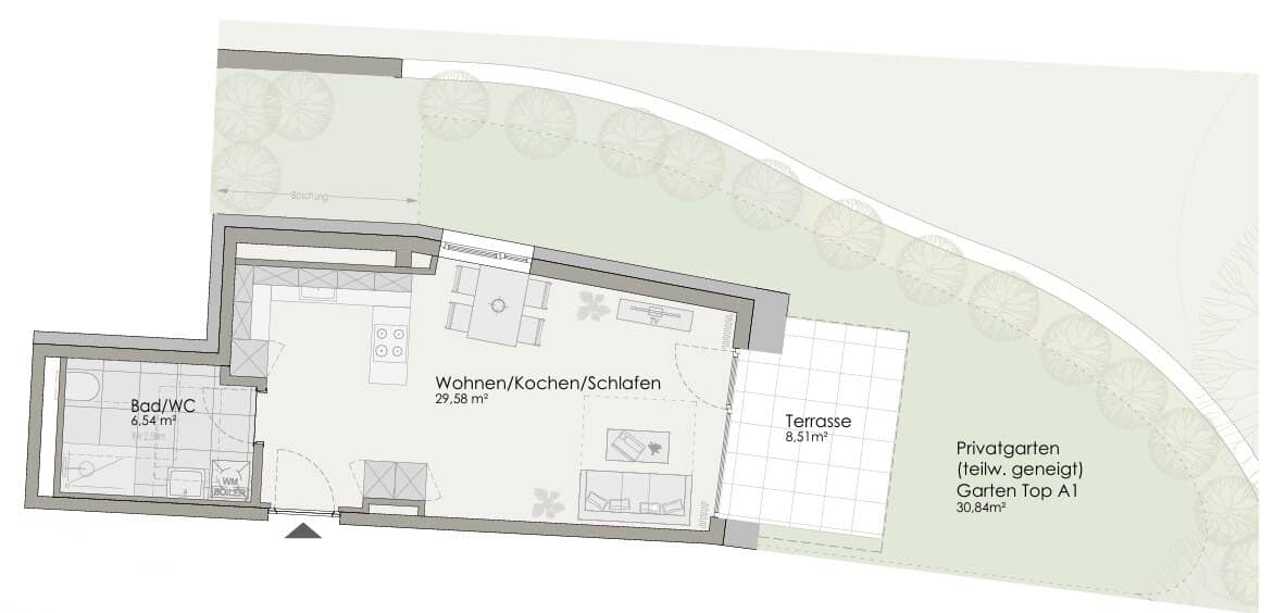 Provisionsfrei: Gartenwohnung mit Terrasse | ca. 36 m² | Quartier Anna