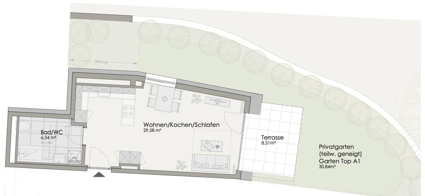 Provisionsfrei: Gartenwohnung mit Terrasse | ca. 36 m² | Quartier Anna