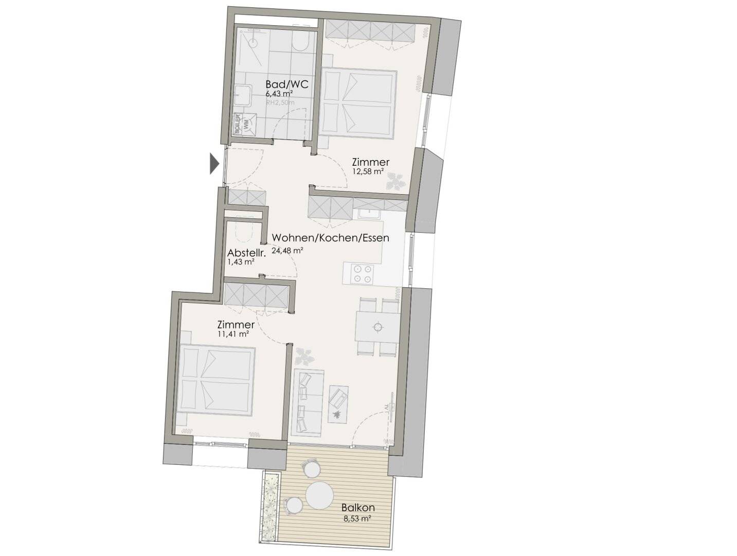 Provisionsfrei: 3-Zimmer Wohnung mit Balkon | ca. 56 m² | Quartier Anna