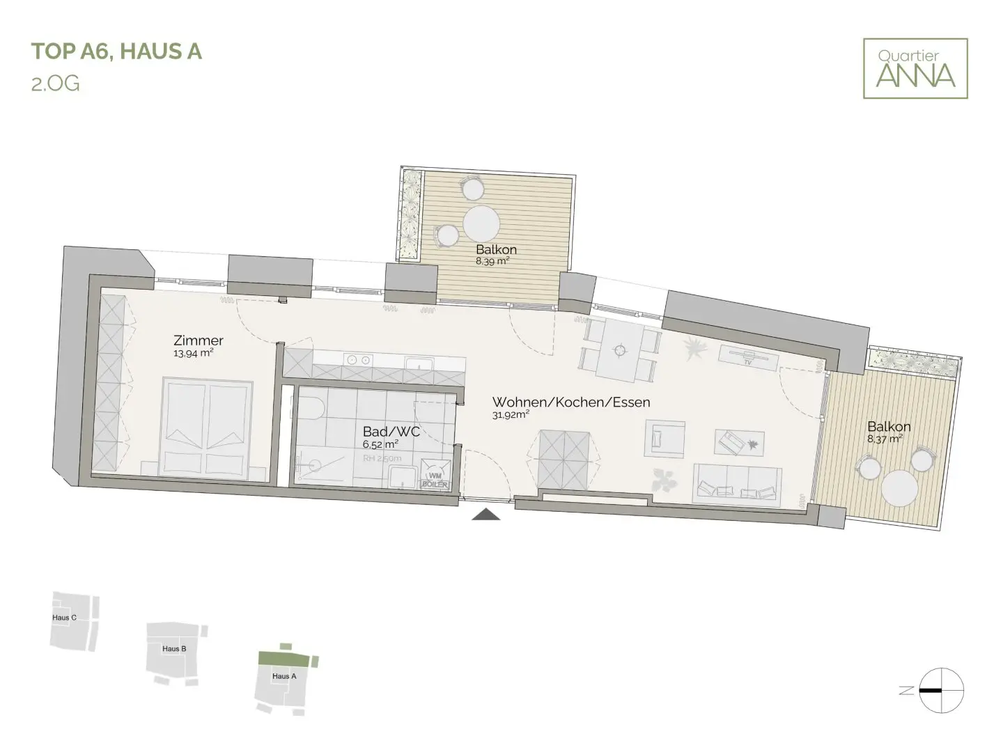 Provisionsfrei: 2-Zimmer-Wohnung mit Ost- & Südbalkon | ca. 52 m² | Quartier Anna