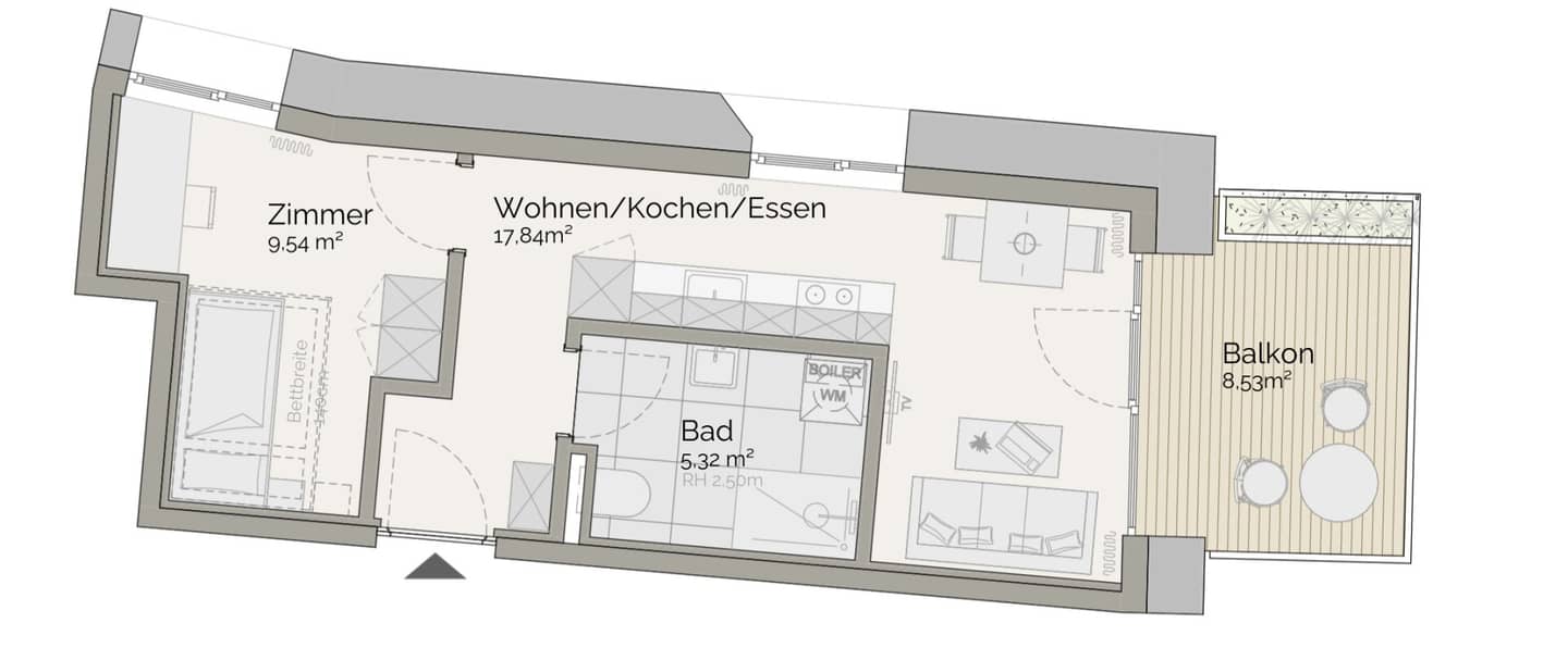 Provisionsfrei: 2-Zimmer Wohnung mit Balkon | ca. 33 m² | Quartier Anna