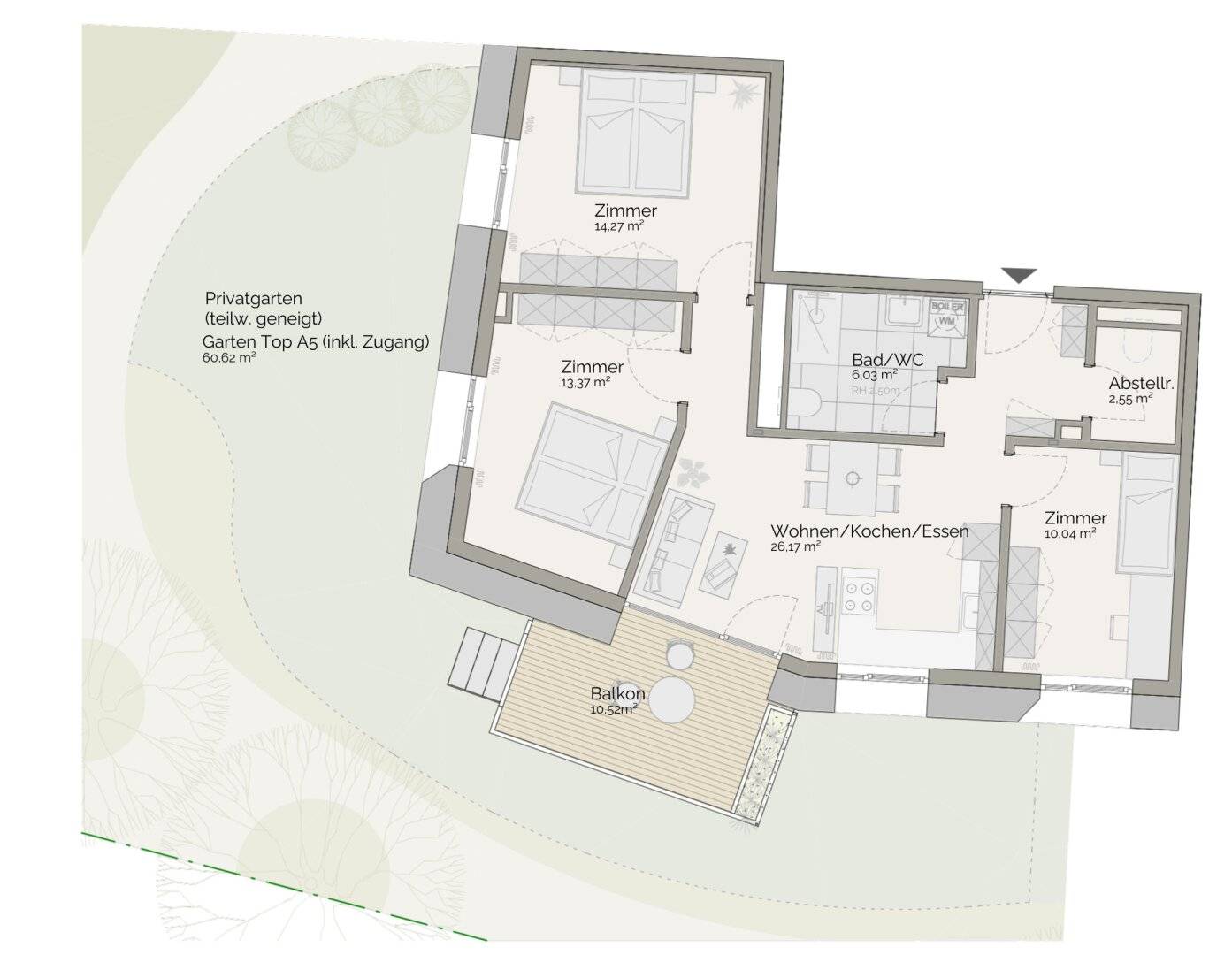 Provisionsfrei: 4-Zimmer Wohnung mit großem Garten & Balkon | ca. 72 m² | Quartier Anna