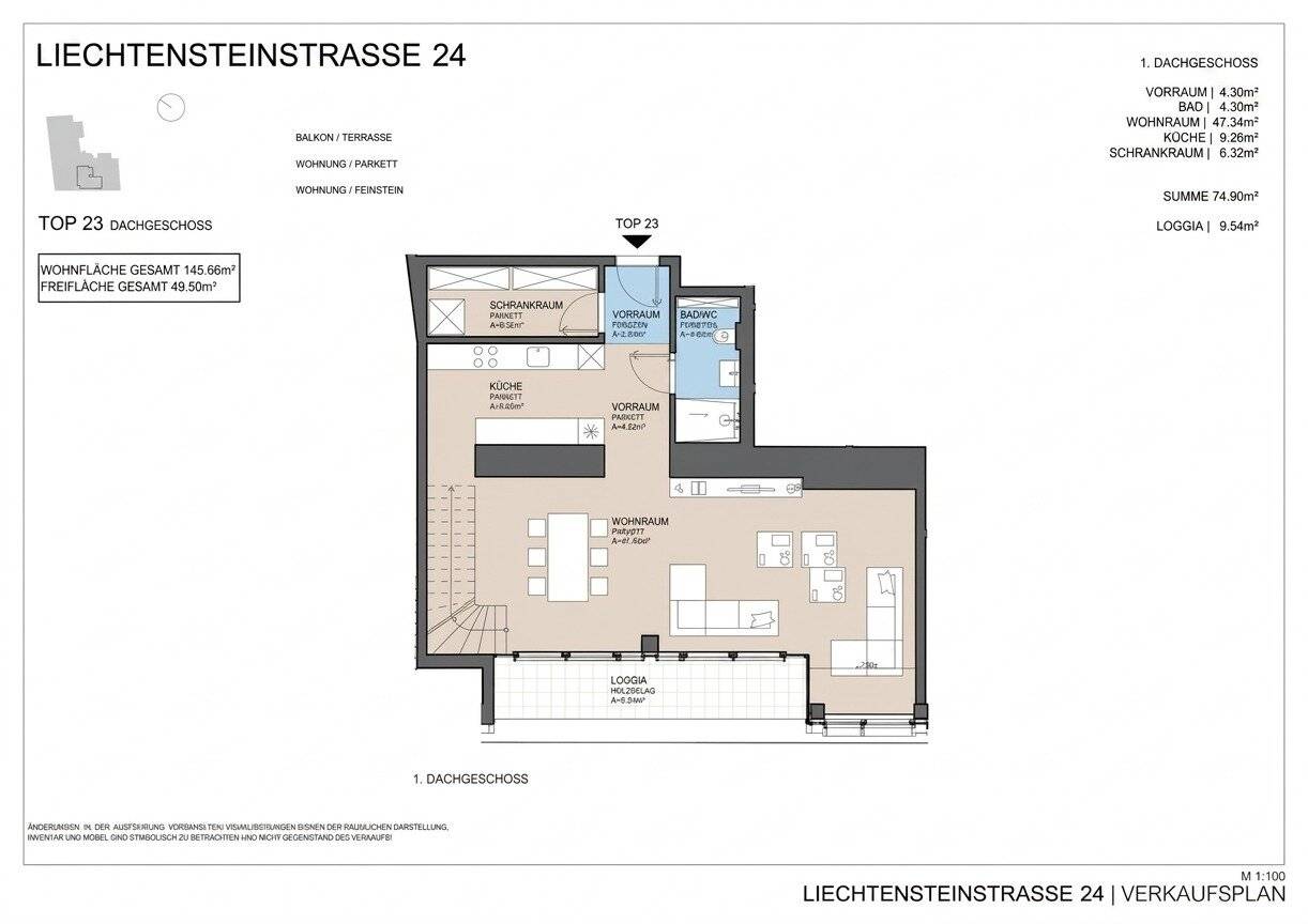 Exklusives Wohnen im 9. Bezirk mit Dachterrasse und Loggia