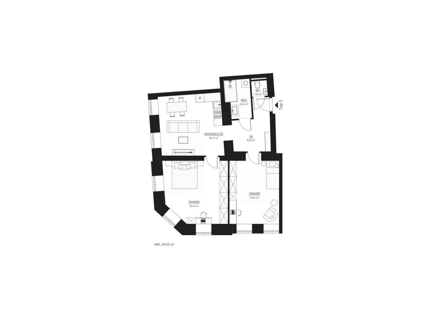 Stilvolle Erdgeschoßwohnung mit 3 Zimmern