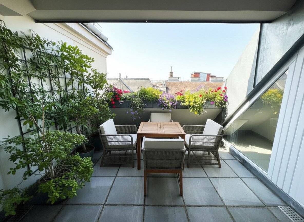 UNBEFRISTET - TOP LAGE: Moderne, ruhige und klimatisierte Dachgeschoss-Wohnung mit Terrasse / TOP LOCATION: Modern, quiet and air-conditioned apartment with terrace