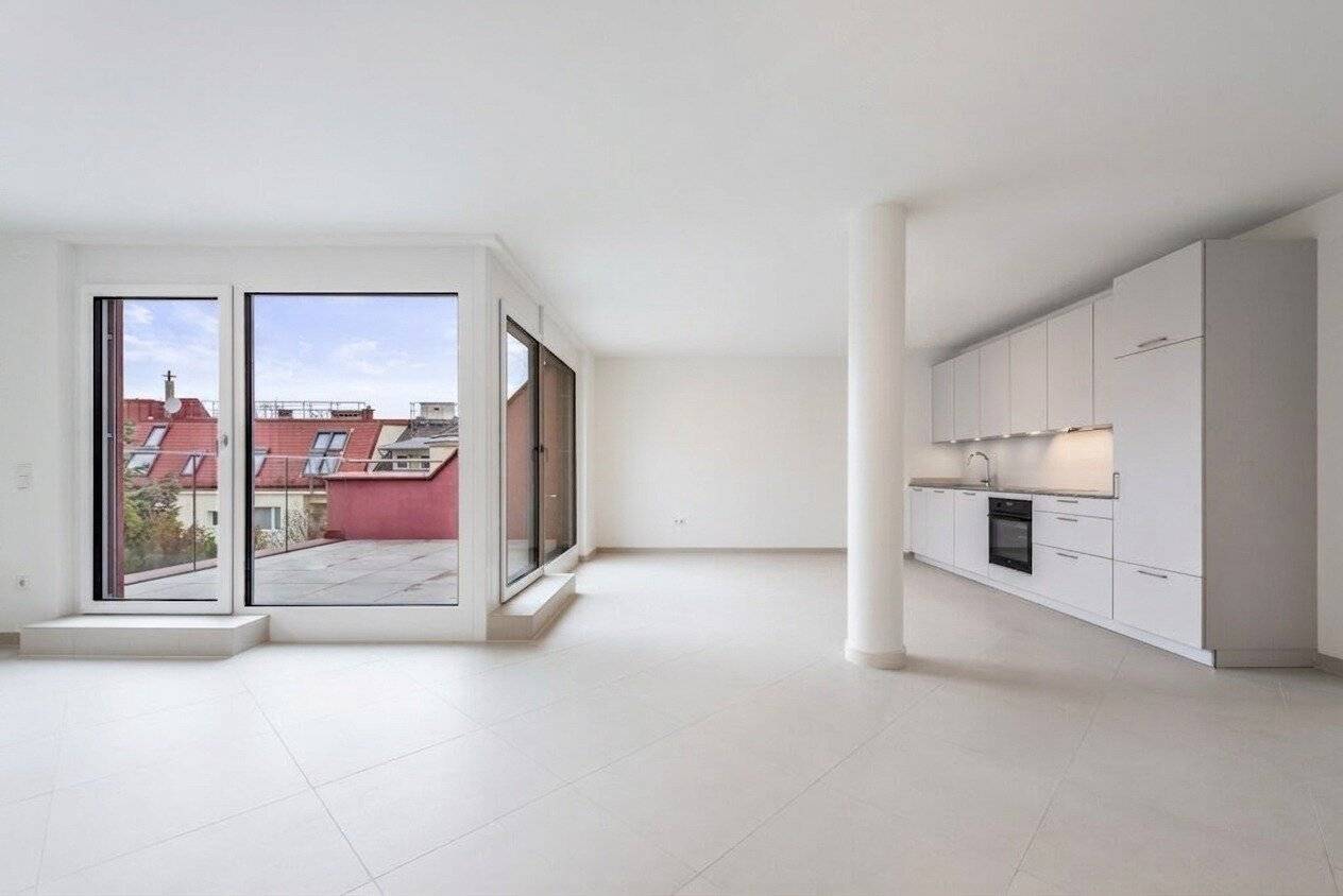Erstbezug in Gersthof - Tolle, ruhige Wohnung mit einer Terrasse ( ca. 10 m² ) und zusätzlich einer traumhafter Dachterrasse - Am Haus befindet sich ein Kunstwerk von Christian Ludwig Attersee