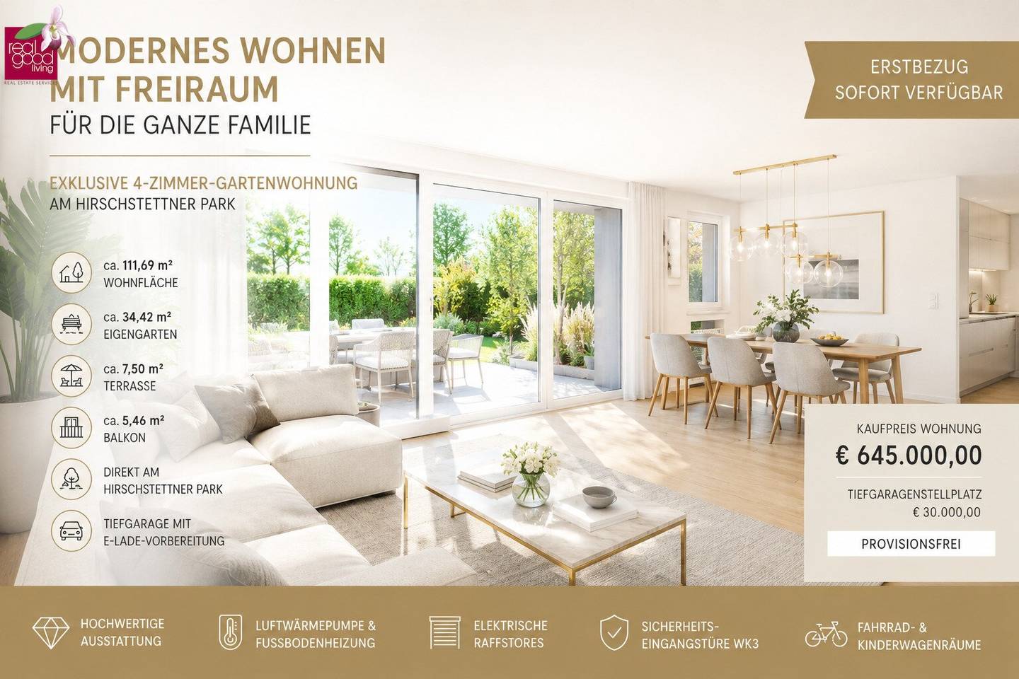 4-ZIMMER-FAMILIENTRAUM MIT GARTEN, TERRASSE & BALKON auf zwei Etagen, PROVISIONSFREIER ERSTBEZUG IN 1220 WIEN