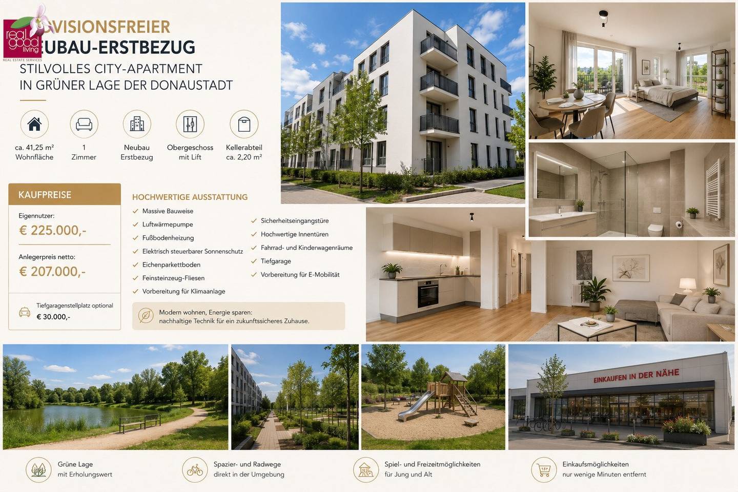 PROVISIONSFREIER NEUBAU-ERSTBEZUG | MODERNES CITY-APARTMENT IN GRÜNER LAGE DER DONAUSTADT