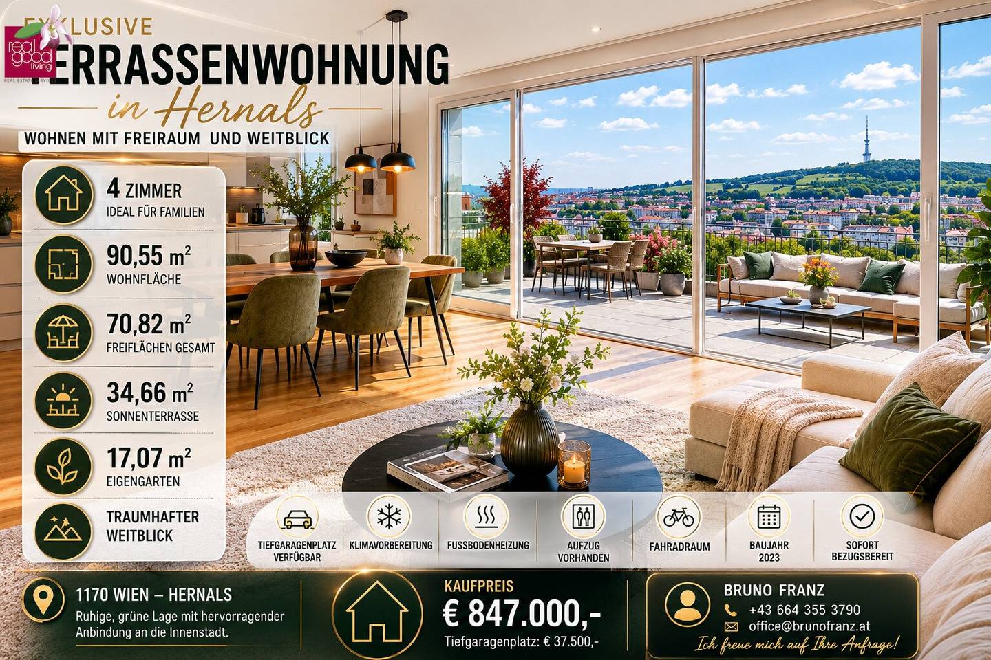 FAMILIENWOHNUNG MIT XXL-FREIFLÄCHEN IN BESTER AUSSICHTSLAGE |+ 4 ZIMMER  + TERRASSE, BALKONE & EIGENER GARTEN