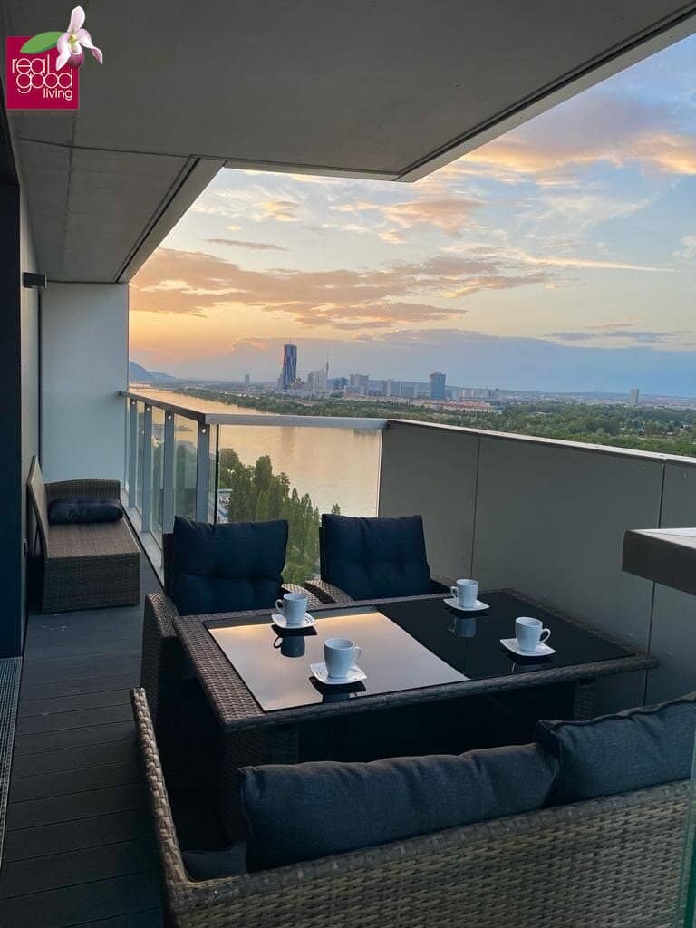 ✨ Exklusive Marina Tower | Hochgeschoss 3-Zimmer Wohnung mit direktem Donau-Blick | Voll möbliert | Befristet vermietet bis 30.09.2026 | Top Investment oder Eigennutzung ++