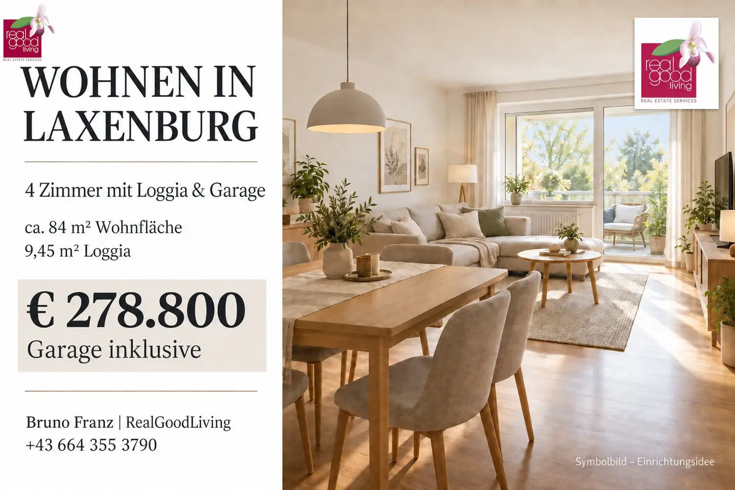 CHARMANTE 4-ZIMMER-WOHNUNG IN LAXENBURG – MIT 9,45 m² LOGGIA & EIGENER GARAGE UM € 278.800 !!