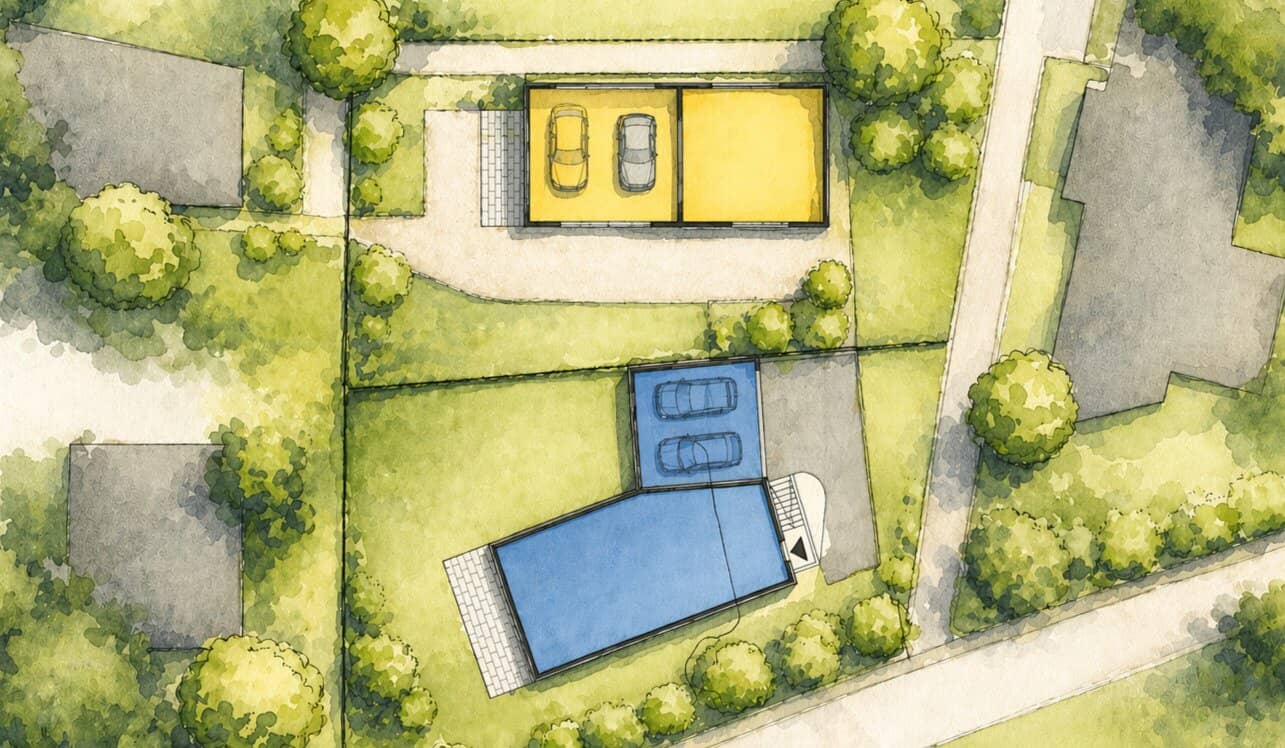 charmantes Grundstück in Inzing mit Einzelhausstudie; Haus GELB