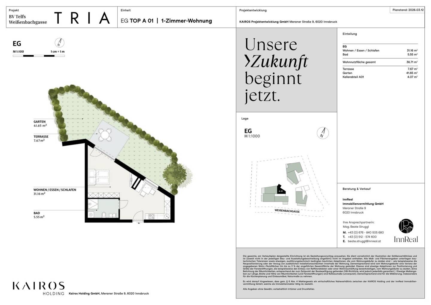 TRIA Telfs – Drei Häuser. Ein Statement. Null Ausreden. Haus A - Top 1