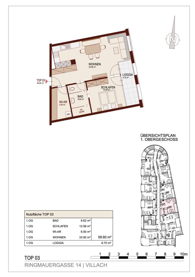 Moderne 2-Zi-Wohnung mit Loggia in Villach – Erstbezug, Fußbodenheizung, Aufzug!