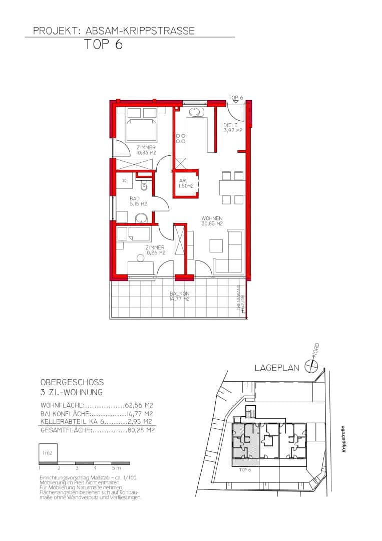 Wohnbauprojekt Absam - 3 Zimmer Wohnung im ersten OG