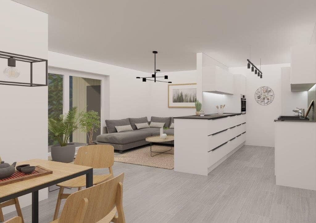 Moderne Neubauwohnung mit überdachter Terrasse im Grünen