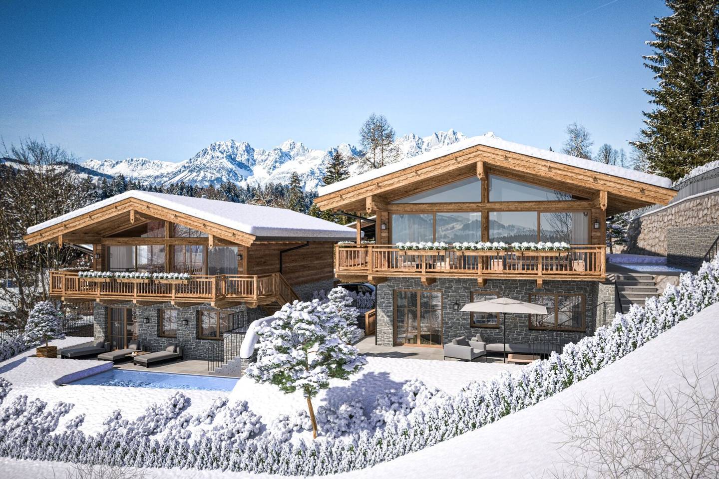 GENEHMIGTES PROJEKT FÜR 2 CHALETS IN KITZBÜHEL