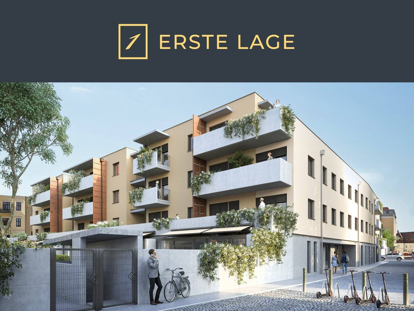 Krems, Altstadt, Neubau, Erstbezug: 3 Zimmer, 87 m² Wfl., Loggia, Pflanzbeet