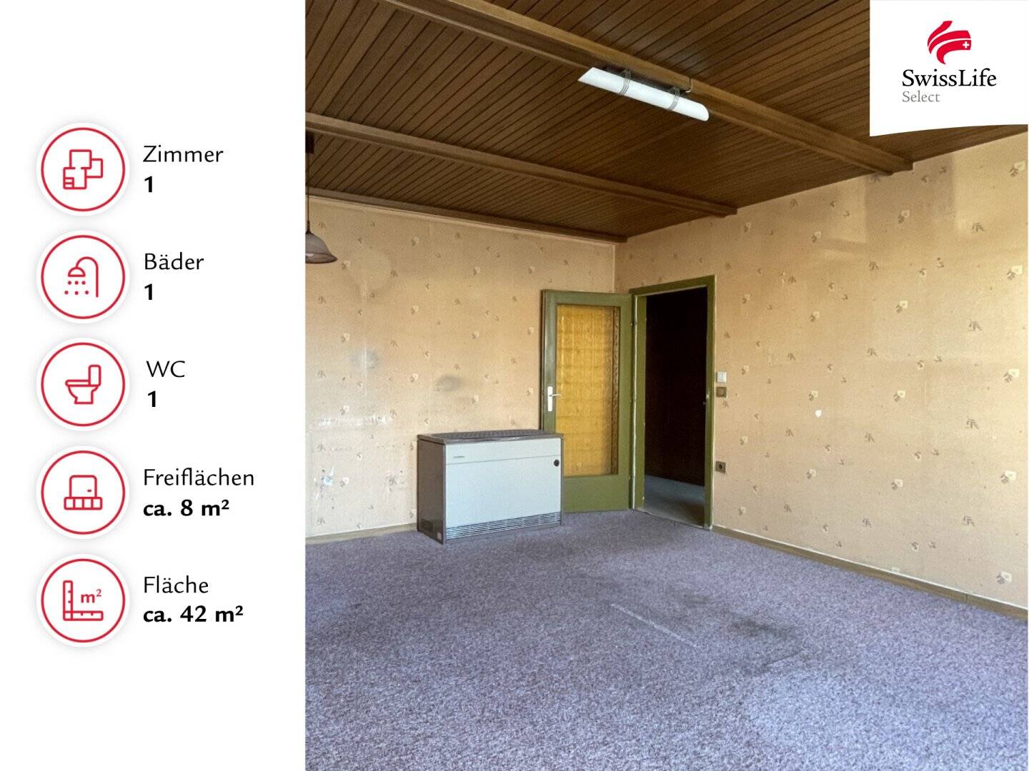 Sanierungsbedürftige 1 Zimmer Wohnung | Loggia | Erdgeschoss