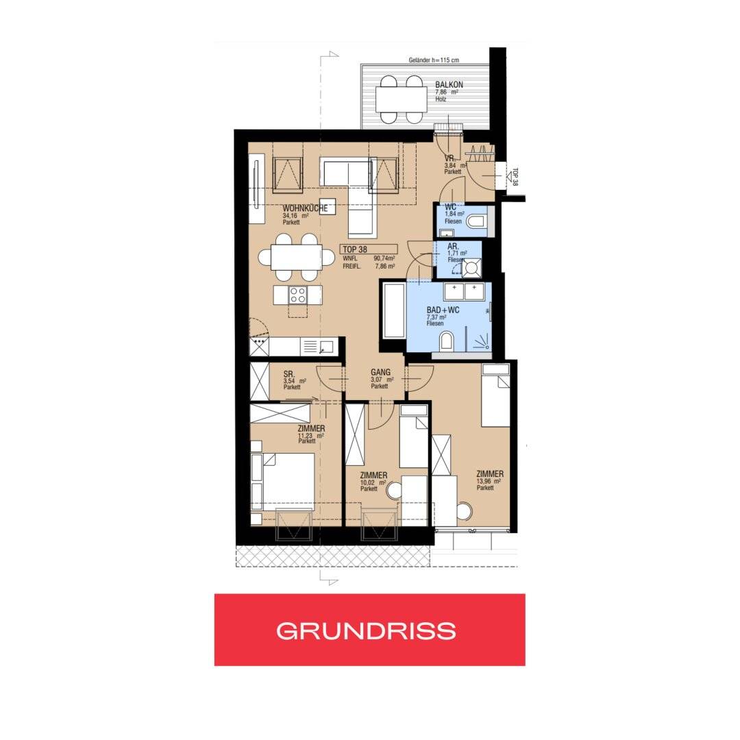 4 Zimmer DG Wohnung mit südseitigem Balkon im Erstbezug-  DIE SCHOKOLADENFABRIK