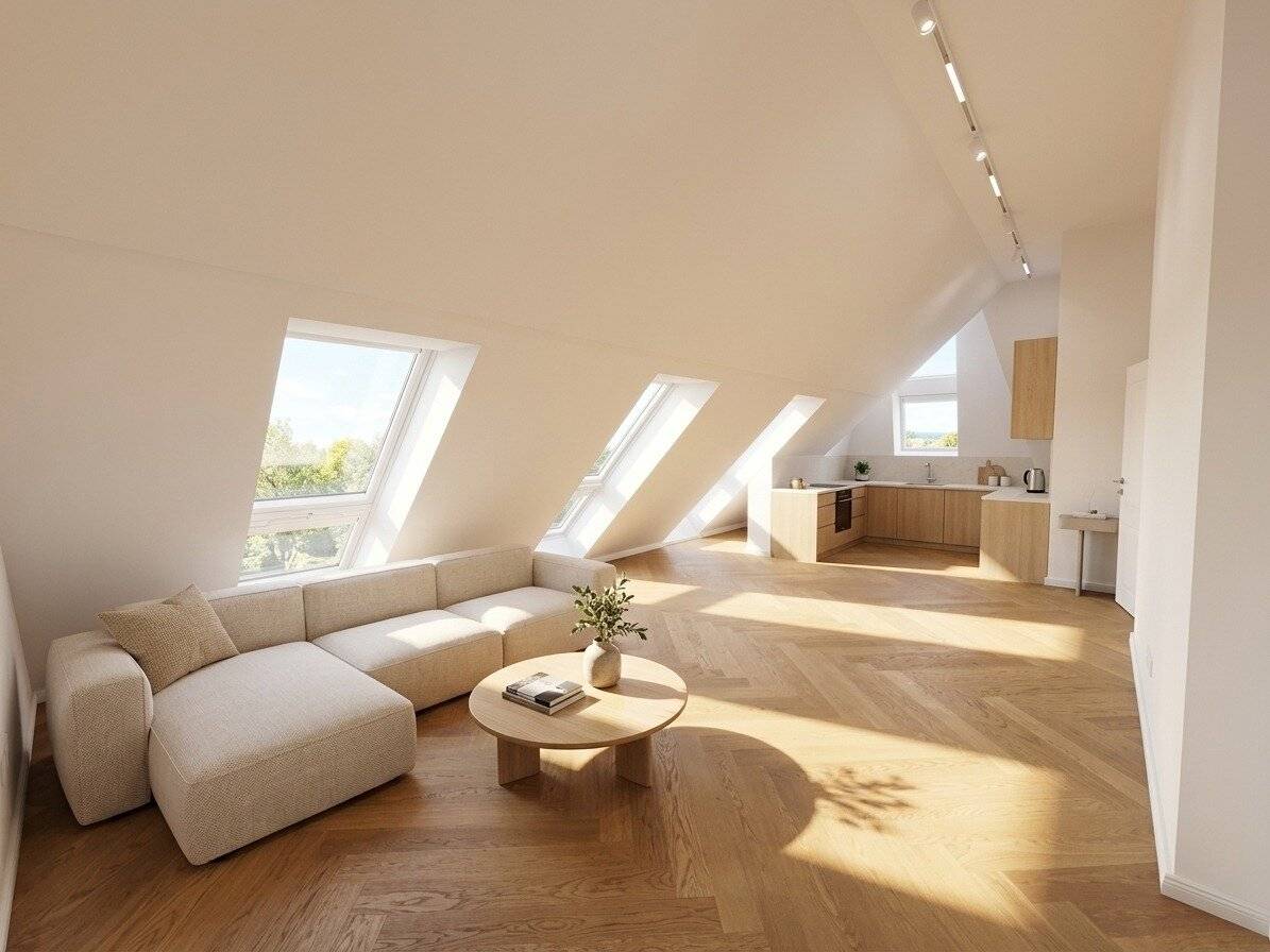 Über den Dächern des Stuwerviertels: elegante 3-Zimmer-Dachgeschosswohnung mit privater Dachterrasse nahe Prater