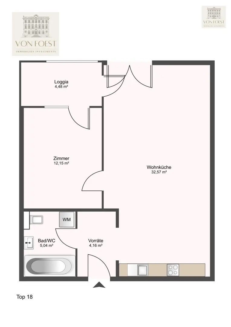 Lichtdurchflutete 2-Zimmer-Wohnung mit Freifläche und Fernblick