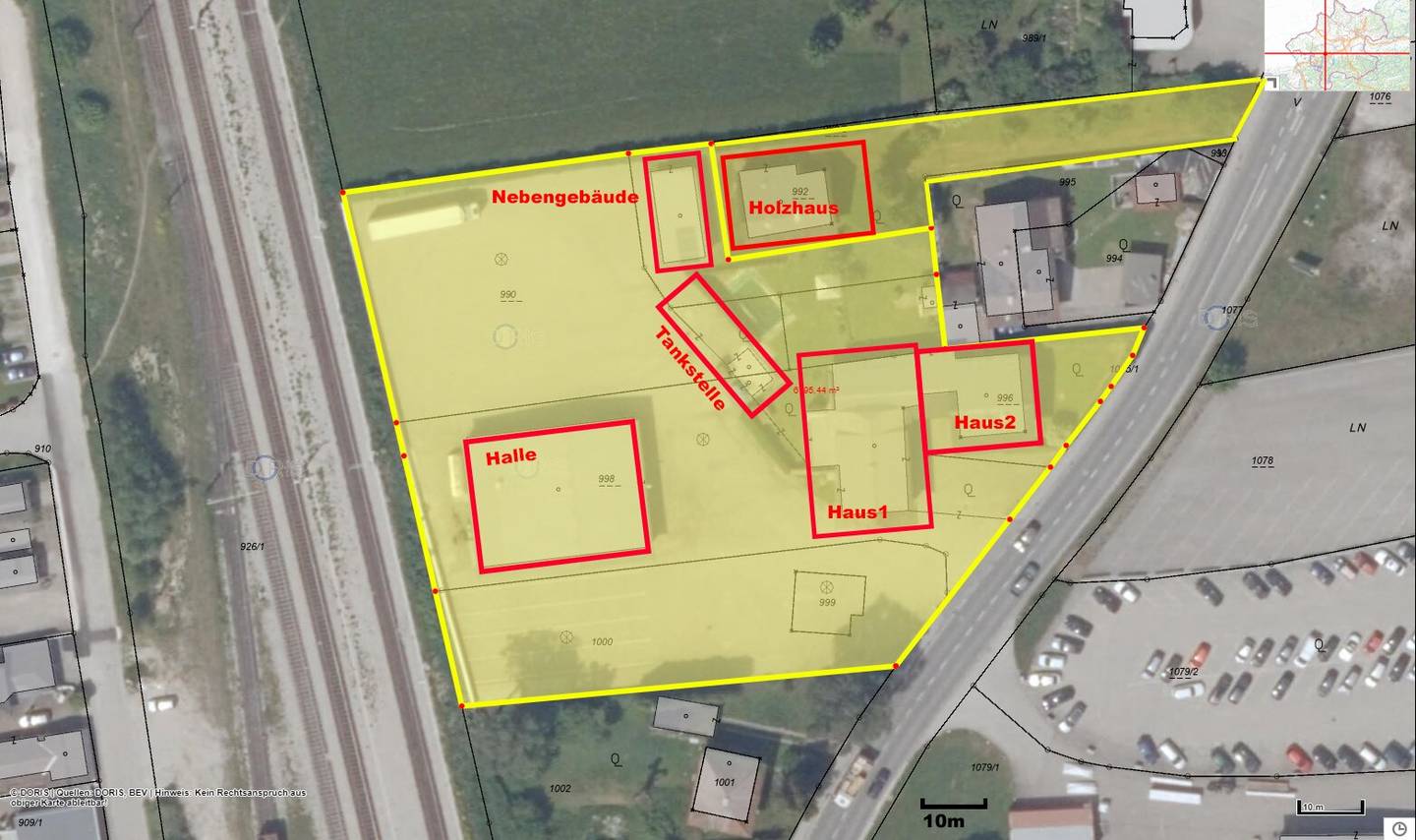 7133m² Betriebsliegenschaft - Betriebshalle, Wohnhäuser, Büro, Garagen, Betriebstankstelle, Baugrund - Projekt für große Arbeiterunterkunft