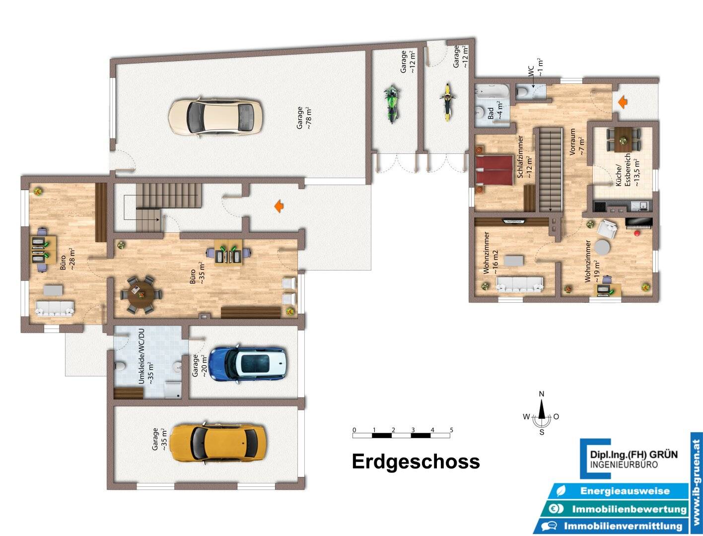 7133m² Betriebsliegenschaft - Betriebshalle, Wohnhäuser, Büro, Garagen, Betriebstankstelle, Baugrund - Projekt für große Arbeiterunterkunft