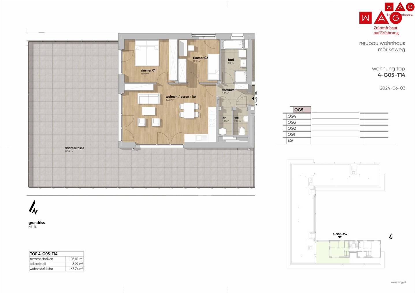 105 m² Dachterrasse für Ihr Leben im Freien – barrierefreie Komfortwohnung mit grünem Energiekonzept