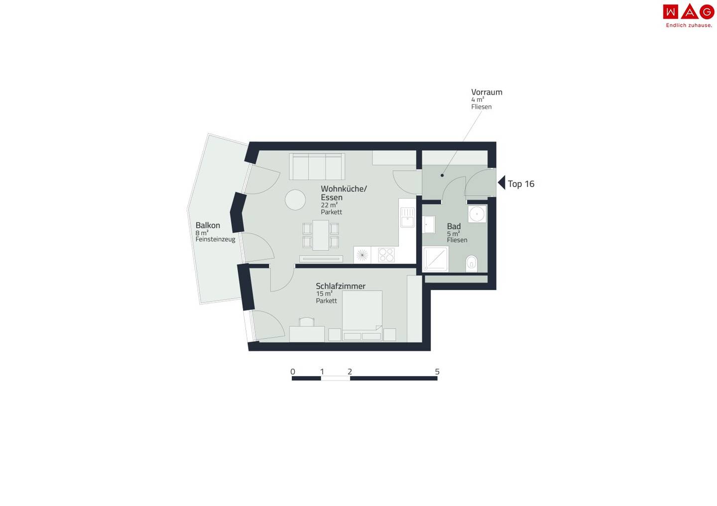 Erstbezug: Mderne 2-Zimmer-Wohnung mit großem Balkon!
