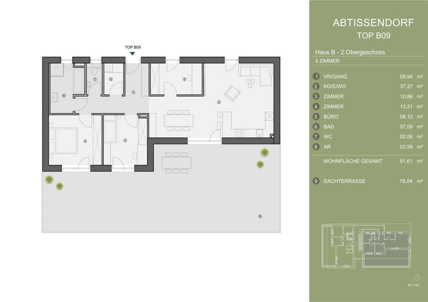 Exklusives Neubauprojekt im grünen Süden von Graz. TOP B09 – 4-Zimmer-Penthouse mit beeindruckender Dachterrasse (reserviert)