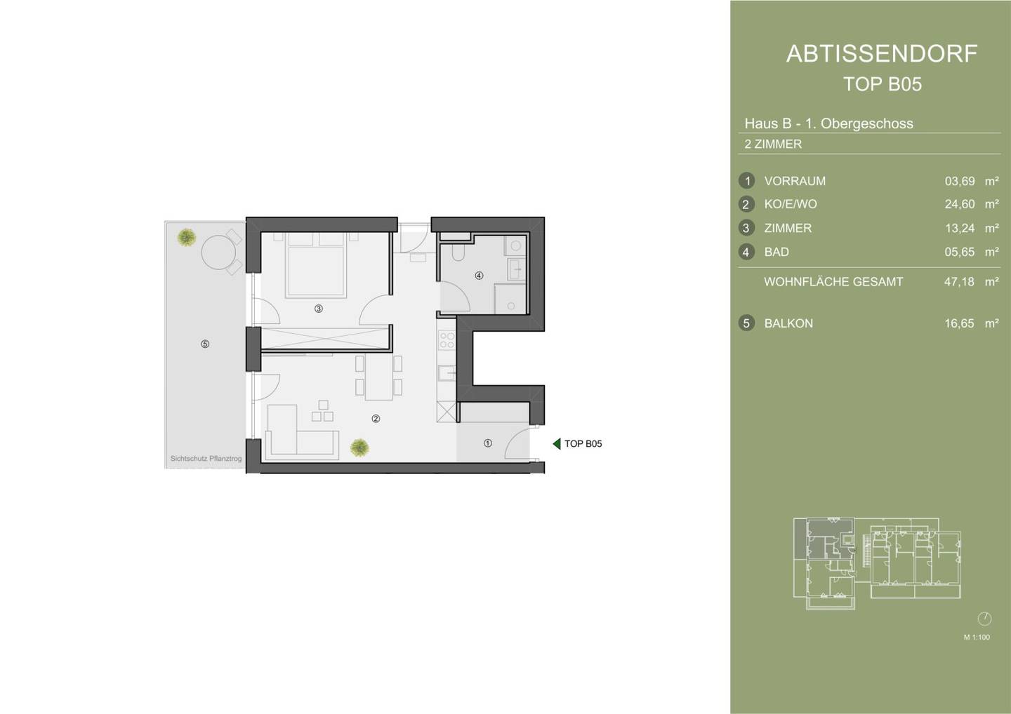 Exklusives Neubauprojekt im grünen Süden von Graz. TOP B05 – kompakte 2-Zimmer-Wohnung mit sonnigem Balkon (reserviert)