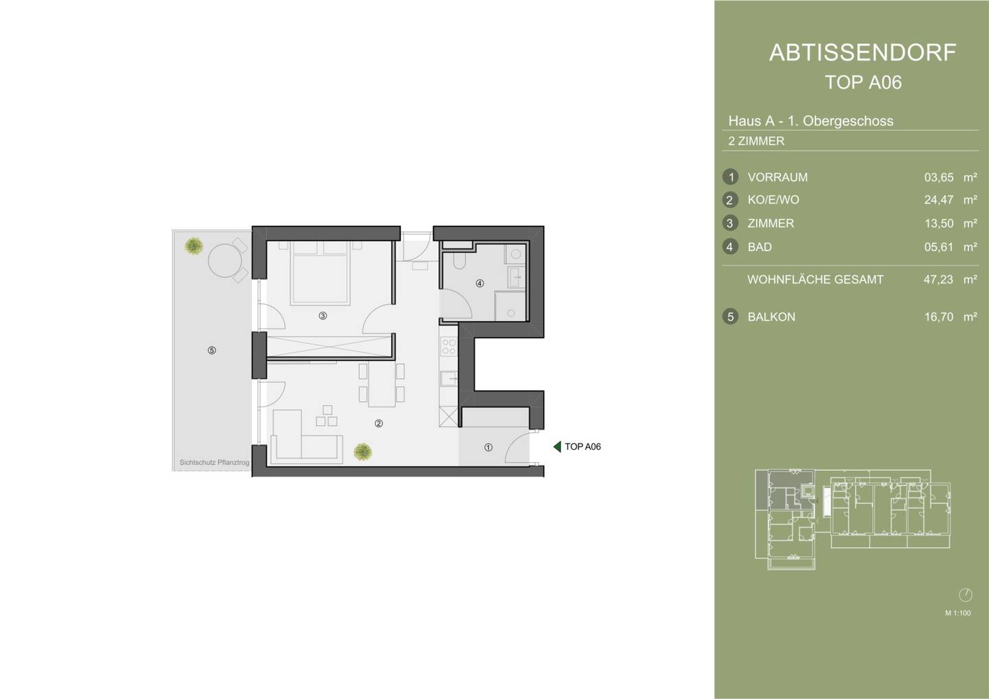 Exklusives Neubauprojekt im grünen Süden von Graz. TOP A06 – Kompakte 2-Zimmer-Wohnung mit großzügigem Balkon und durchdachtem Grundriss (reserviert)