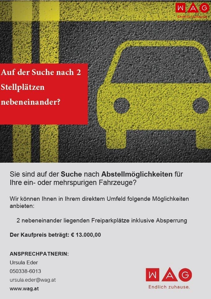 2 absperrbare neben einander liegende Freiparkplätze -  extra breit!