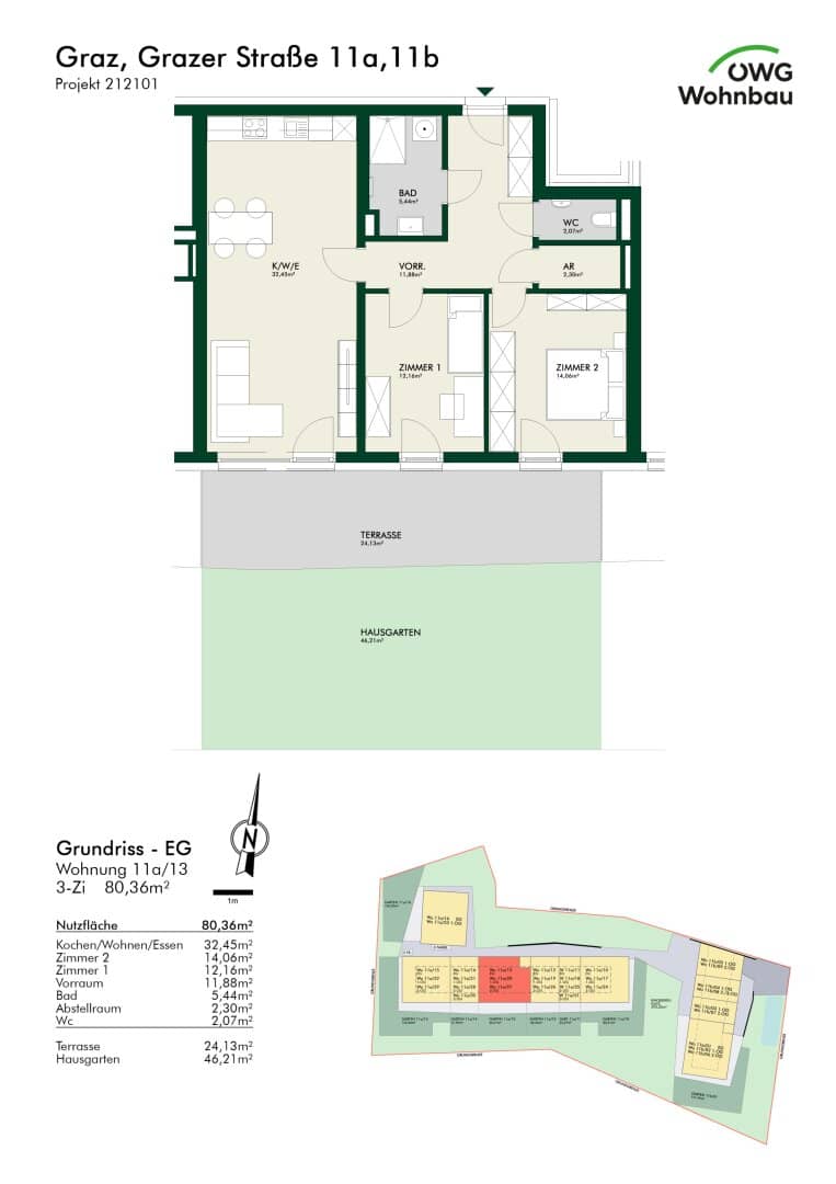 Moderne 3-Zimmerwohnung mit großer Terrasse & Garten