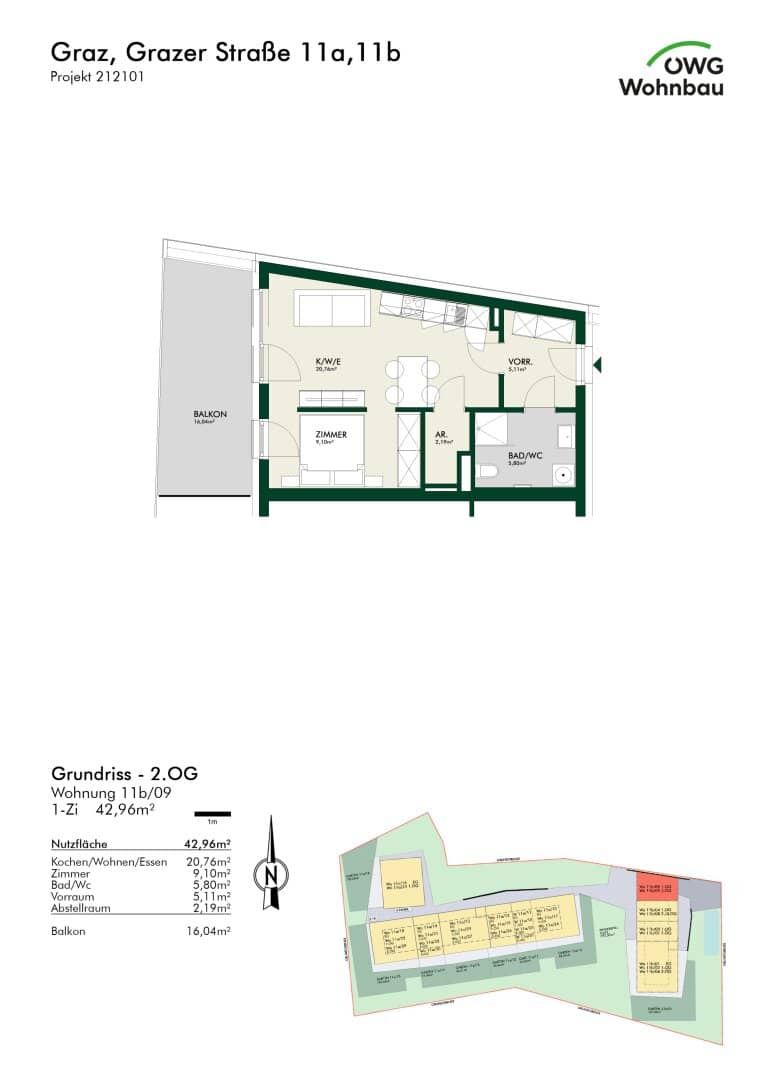 Freundliche  2-Zimmerwohnung mit großem Balkon in Graz Andritz