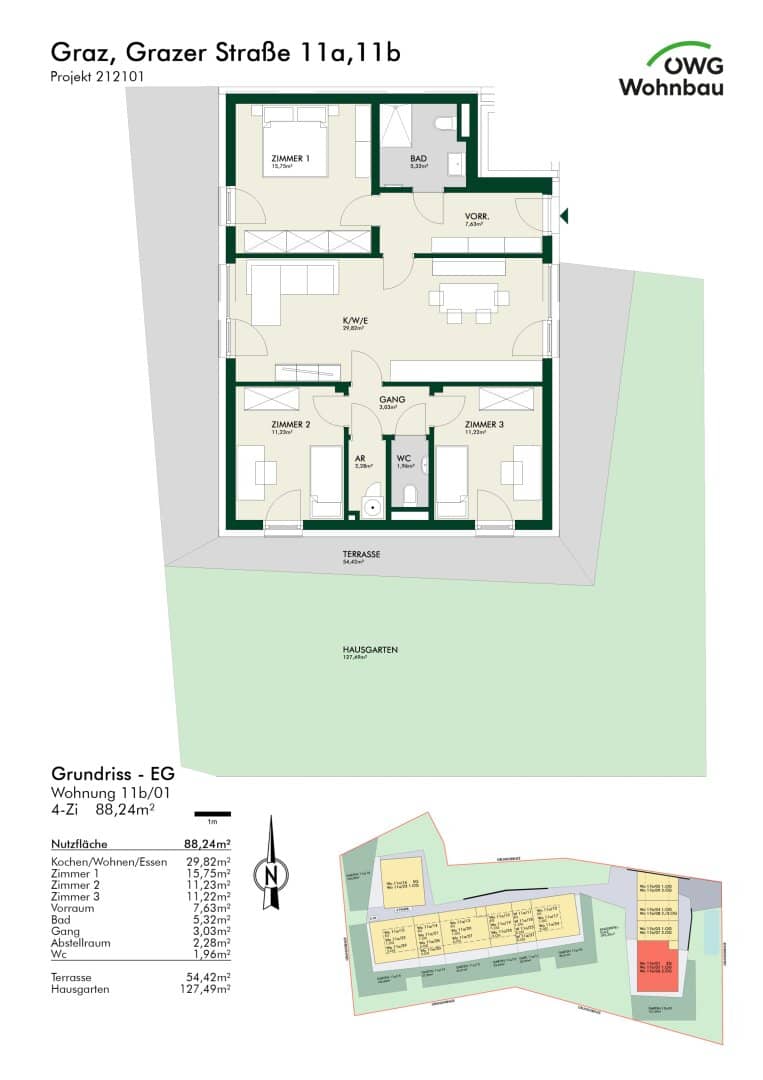 4 Zimmer Familienwohnung mit großer Terrasse und Hausgarten