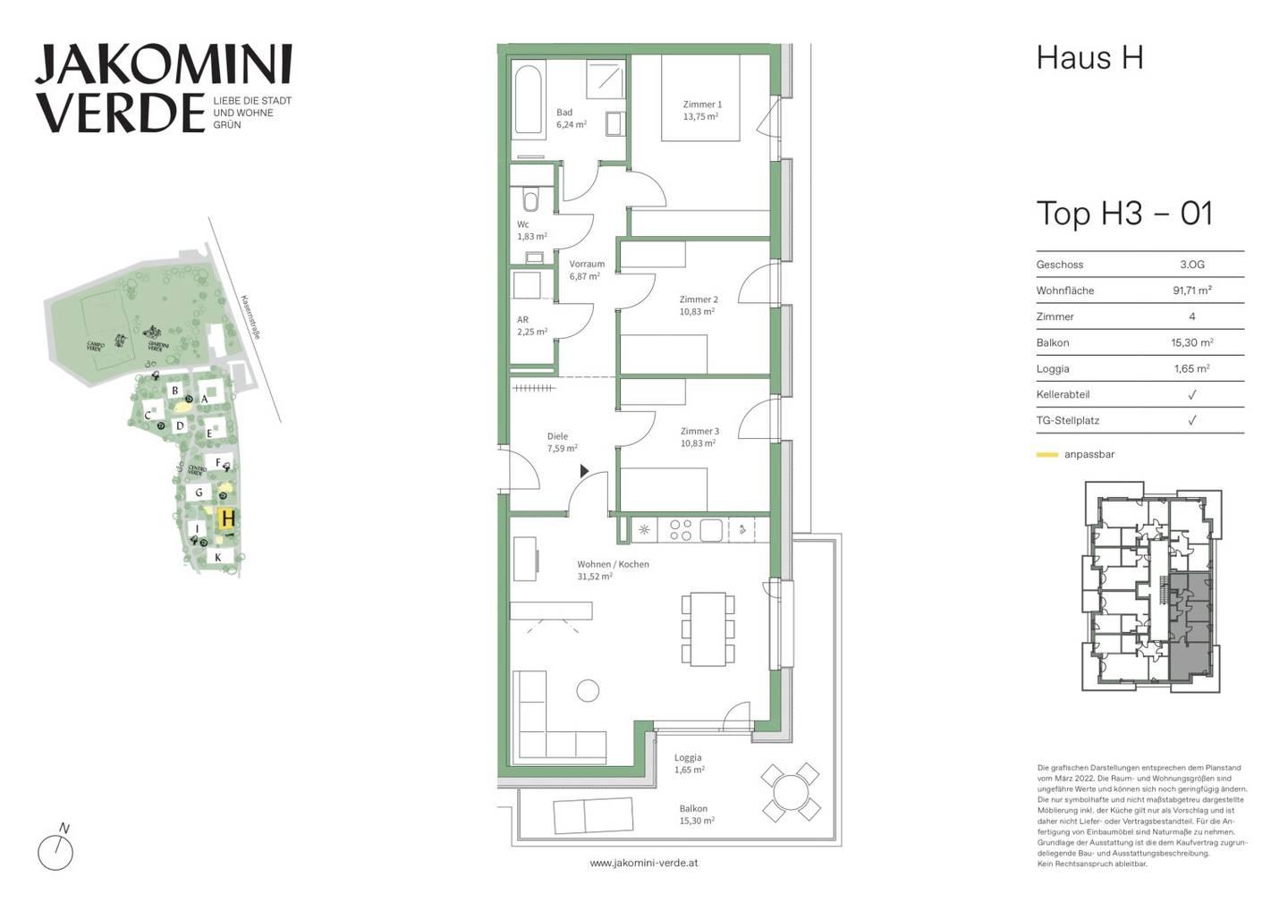 Optimal aufgeteilte Familienwohnung mit 4 Zimmern und großem Balkon