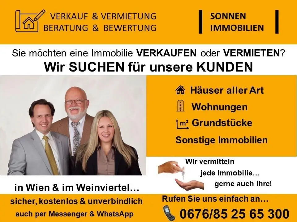 ! Immobilienbesitzer in Wien und Weinviertel aufgepasst ! Aktuell suchen wir: Einfamilienhäuser, Wohnungen, Grundstücke & sonstige Immobilien.